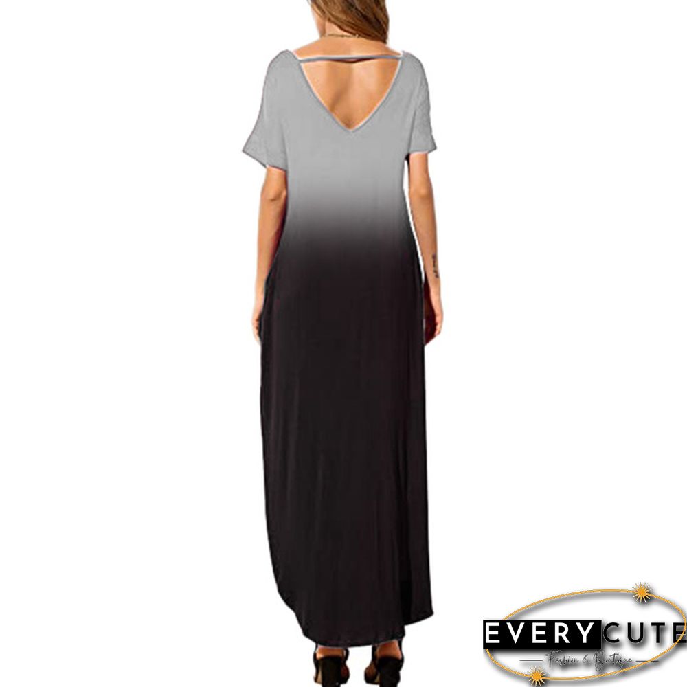 Summer New Women Boho Tie-Dye Pullover Short Sleeve Maxi Beach Sundress Casual Loose Long Slip Dress