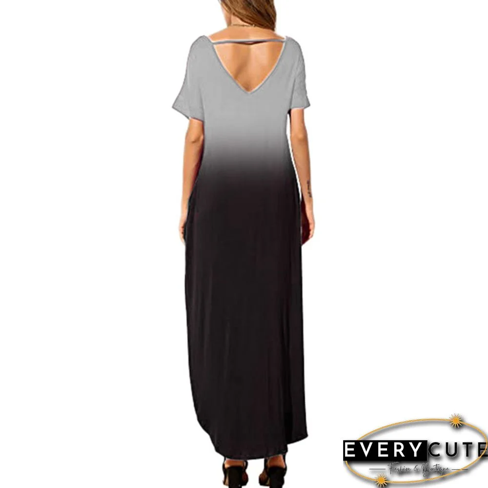 Summer New Women Boho Tie-Dye Pullover Short Sleeve Maxi Beach Sundress Casual Loose Long Slip Dress