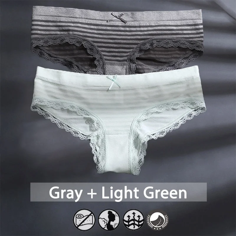 M-XXXL Plus Size Women Panties Underwear Female Lingerie Sexy Briefs Big Pantys Low Waist Lace Panties Striped Intimate 2PCS/Set