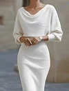 White Draped Batwing Midi DressChic Draped Neck Midi Dress &ndash; Perfect for Any Occasion