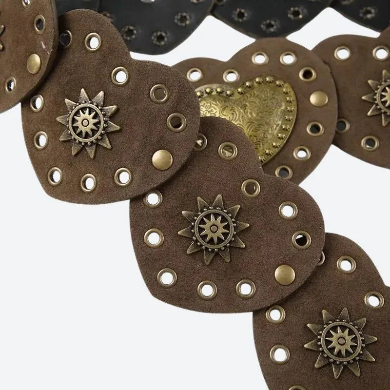 Brownm Ethnic Heart Suede Waist Belt