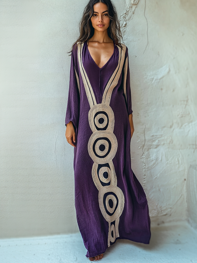 Linen Printed Kaftan Maxi Dress