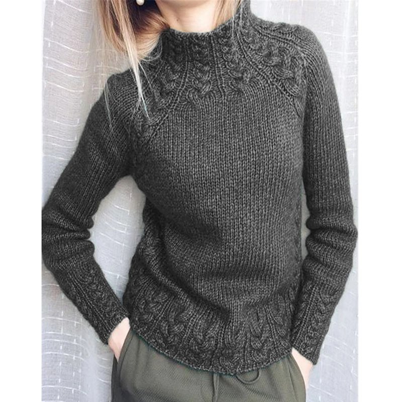 Pure Color Linen Pattern Knitted Sweater