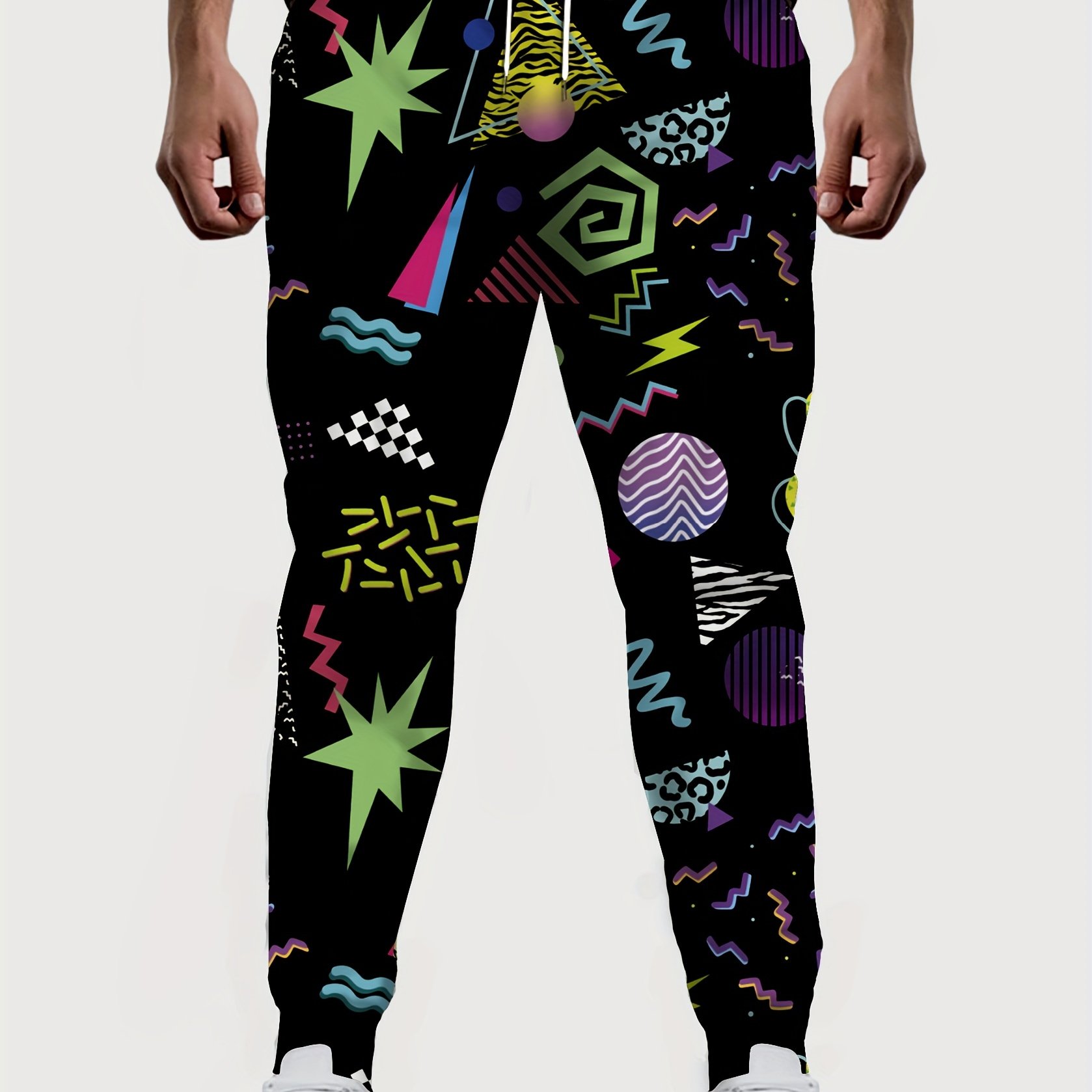 Fancy Pattern Print Drawstring Sweatpants Loose Fit Pants Men's Casual Slightly Stretch Joggers For Men Spring Autumn Running Jogging