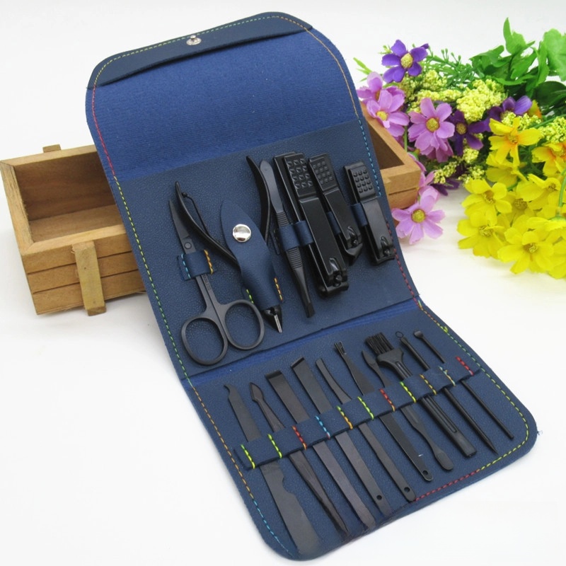 Spot Black 16-piece Set Nail Clippers Nail Clippers Manicure Tools Folding Bag Nail Clippers Set