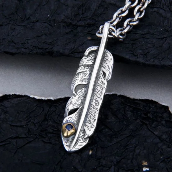 Sterling Silver Alphabet Doodle Feather Pendant Necklace