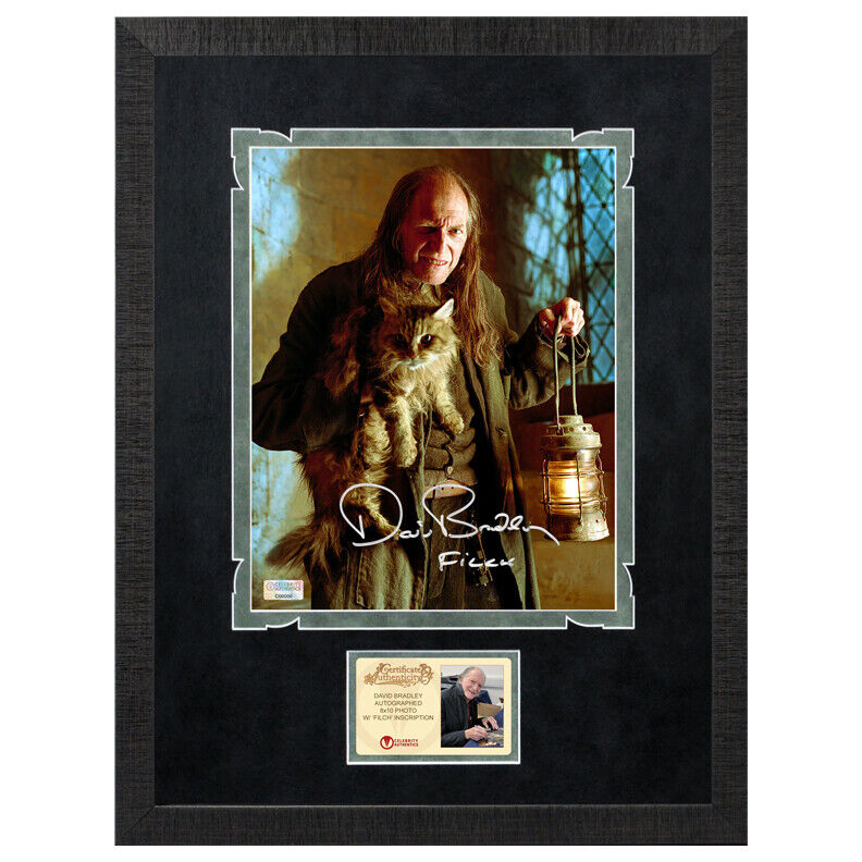 David Bradley Autographed Harry Potter Argus Filch and Mrs. Norris 8x10 Photo Poster painting