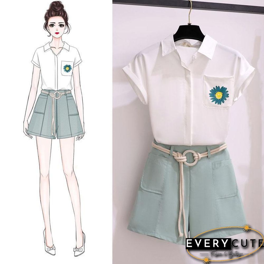 Sun Flower Blouse+Belt Shorts P15711