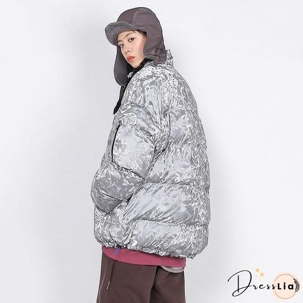Solid Color Casual Short Parka Winter The New Fashion Reflective Flannelette Warm Women