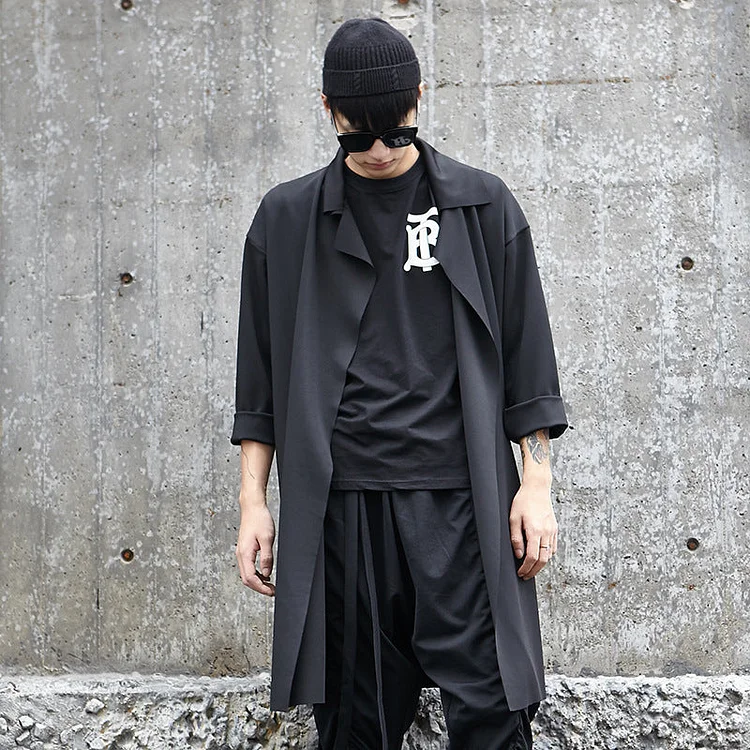 New Japanese Style Long Simple Trend with A Trench Coat  Jackets-dark style-men's clothing-halloween