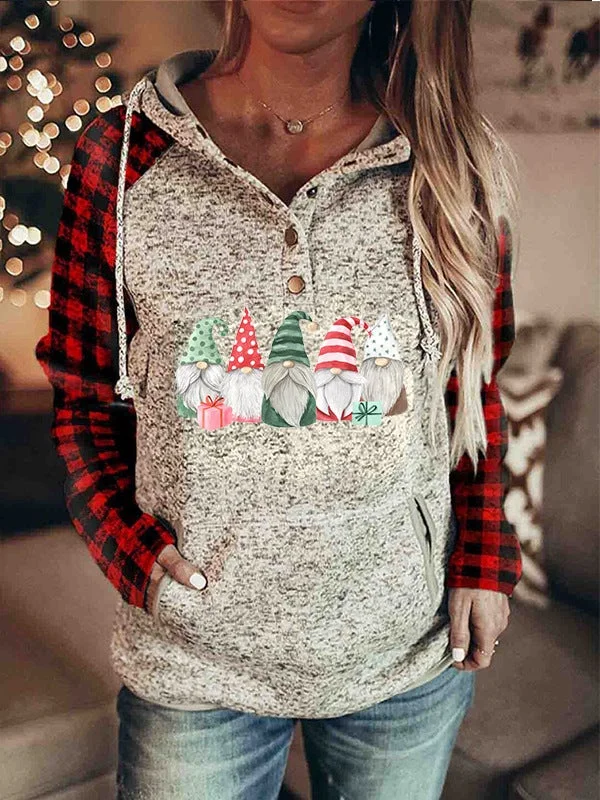 Christmas Printed Red Checked Children's Hoodie