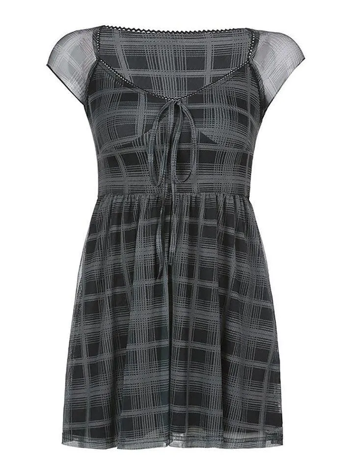 Brownm Y2K Checkered Swing Mini Dress