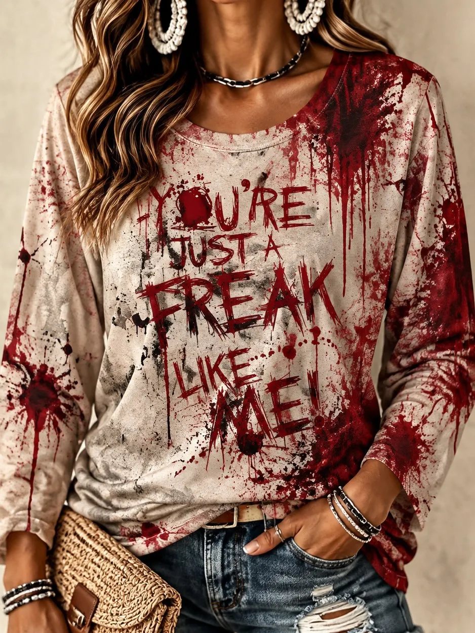 Comstylish Women's Bloody Print Long-sleeve T-shirt