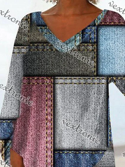 Women Half Sleeve V-neck Solid Color Dress