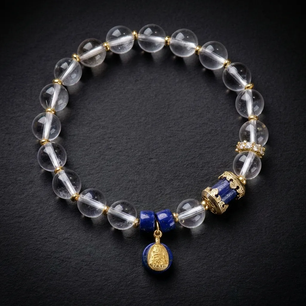 JiStones Celestial Serenity Bracelet - White Crystal & Royal Lapis Lazuli with Gold Accents Celestial Blue & Pure Crystal