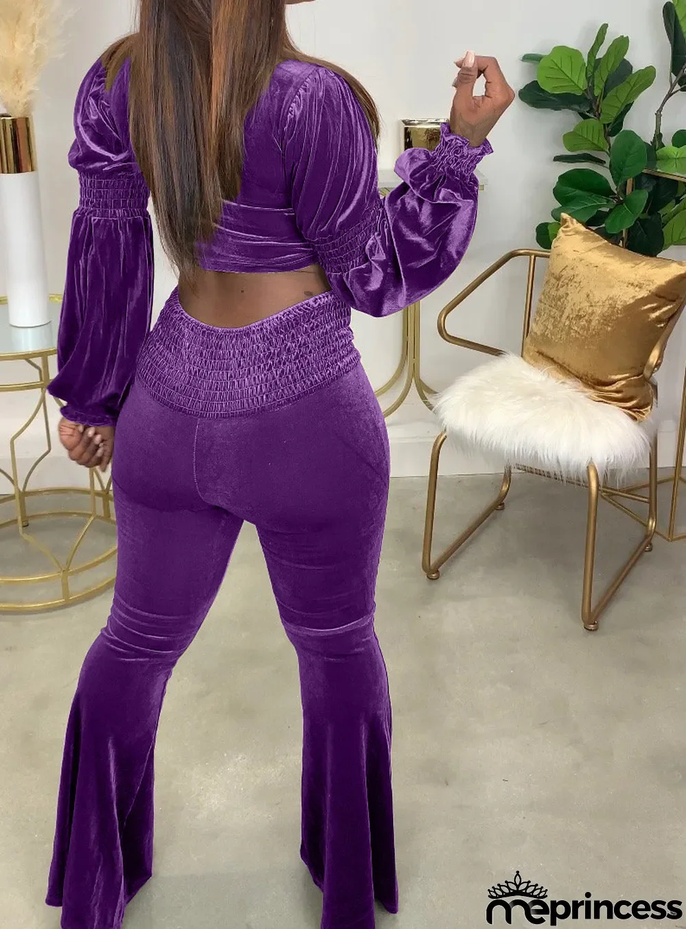 Fashion Letter Print Princess Sleeves Slim-Waist Flare Pant Suits