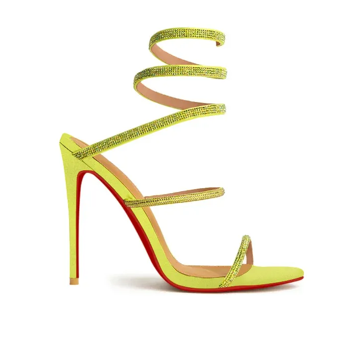 120mm Women's Spiral Strappy Red Bottom Sandals Rhinestone Heels Pull-on Sexy Stilettos-vocosishoes