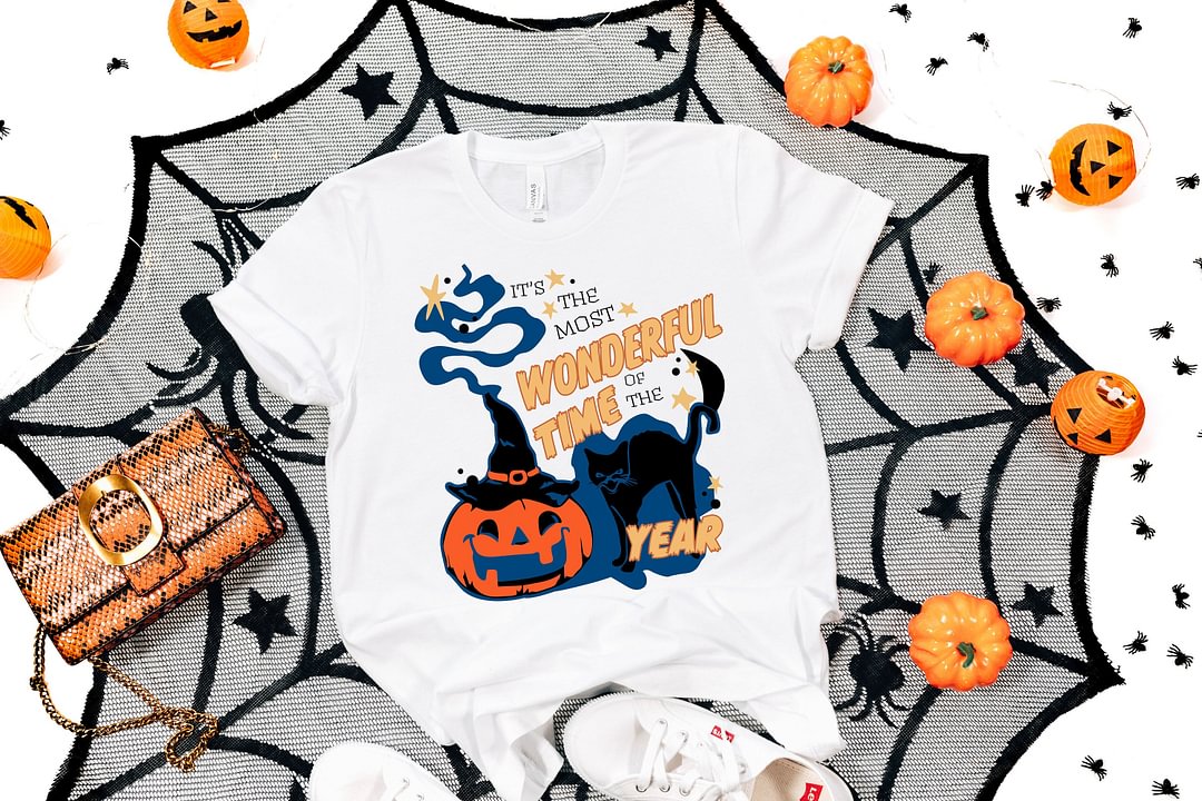 Halloween Black Cat Pumpkin Spooky Season T-Shirt - Neojana