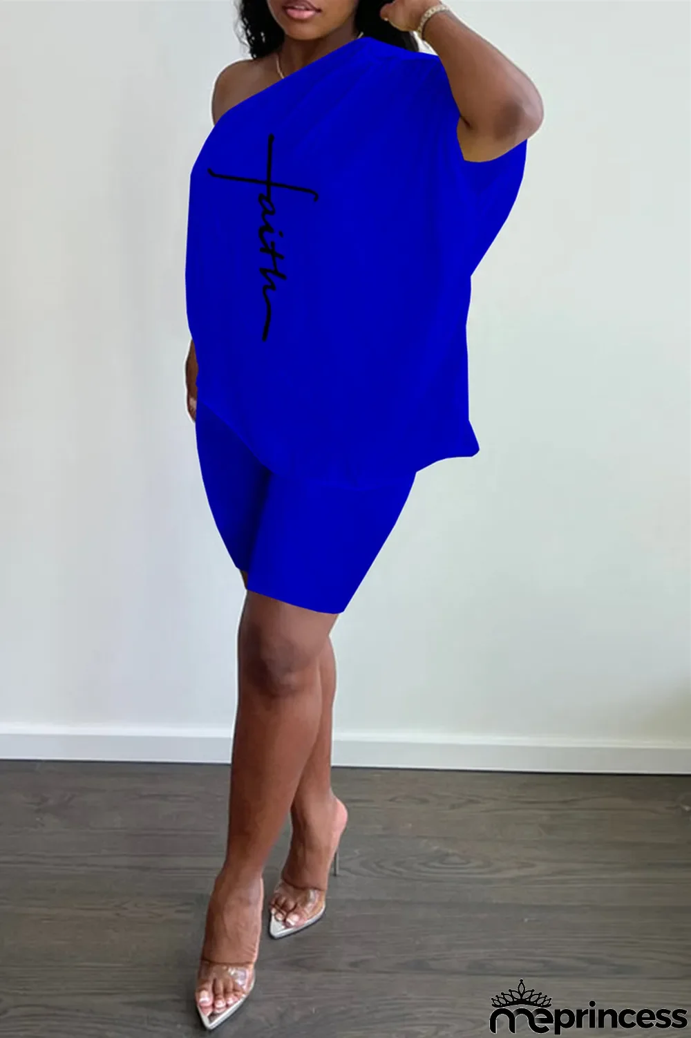 Red Fashion Casual Print Backless Oblique Collar Short Sleeve Two Pieces