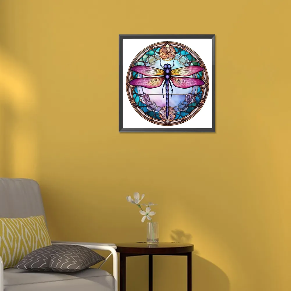 Diamond Painting - Full Round Drill - Stained Glass Dragonfly(30*30cm)