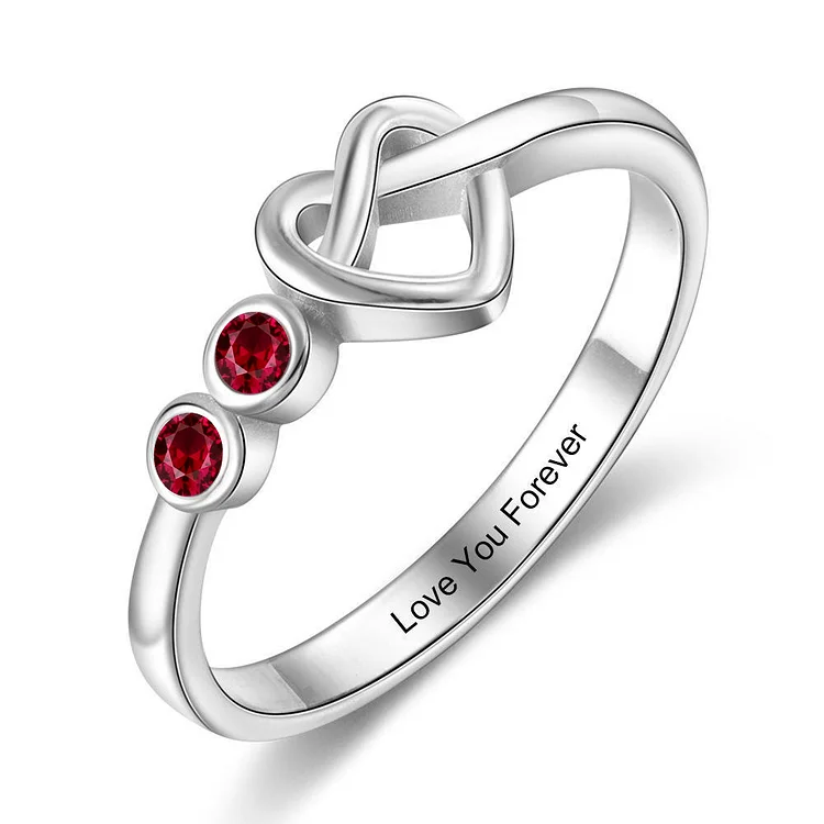 Heart Knot Ring with Ruby Stones Custom July Birthstones Rings for Women