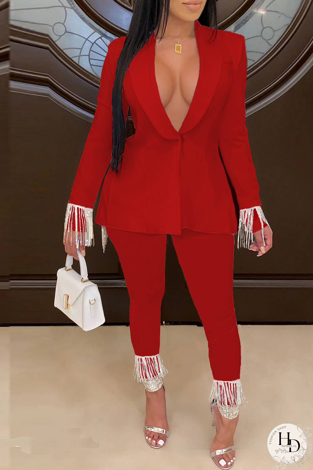 White Fashion Solid Tassel Turndown Collar Long Sleeve Two Pieces