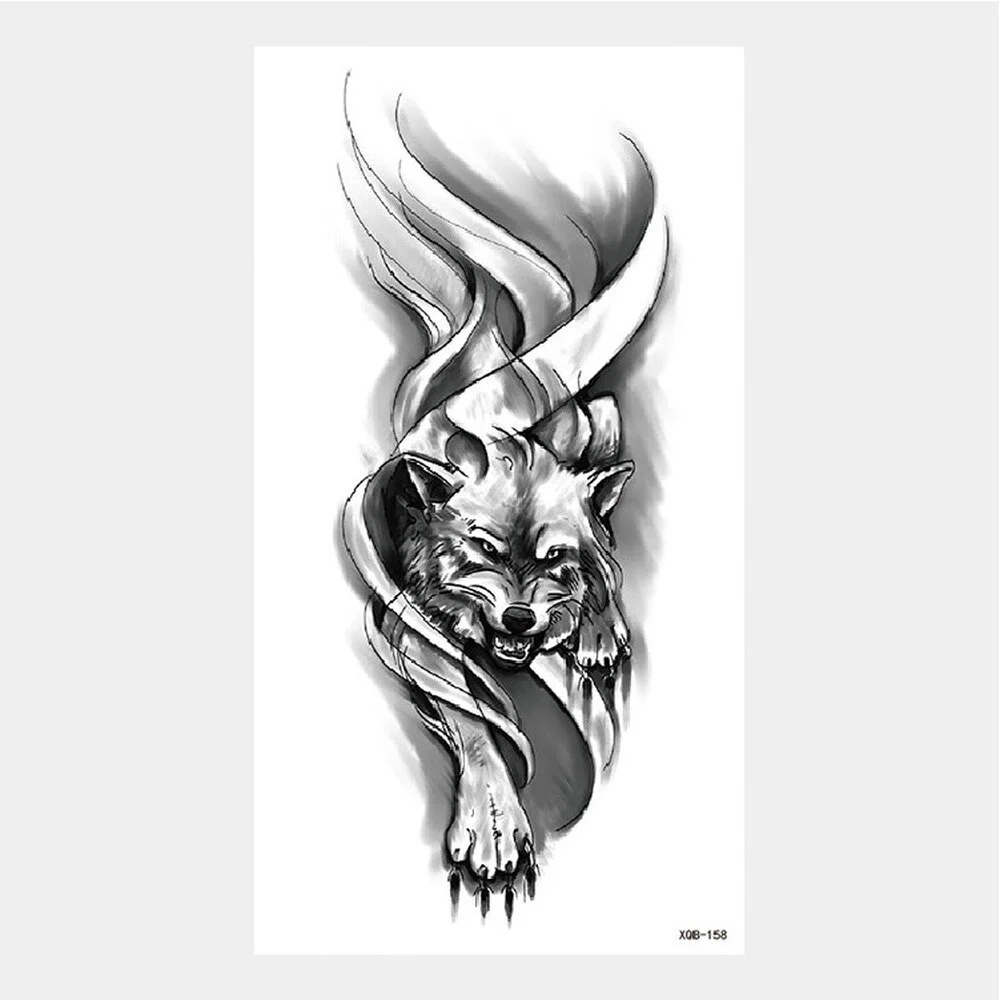 Sdrawing Tattoo Stickers Animal Tatoo Sticker Flying Dragon Wolf Head Tiger Dream Catcher Fake Tatto Body Art Makeup Stickers