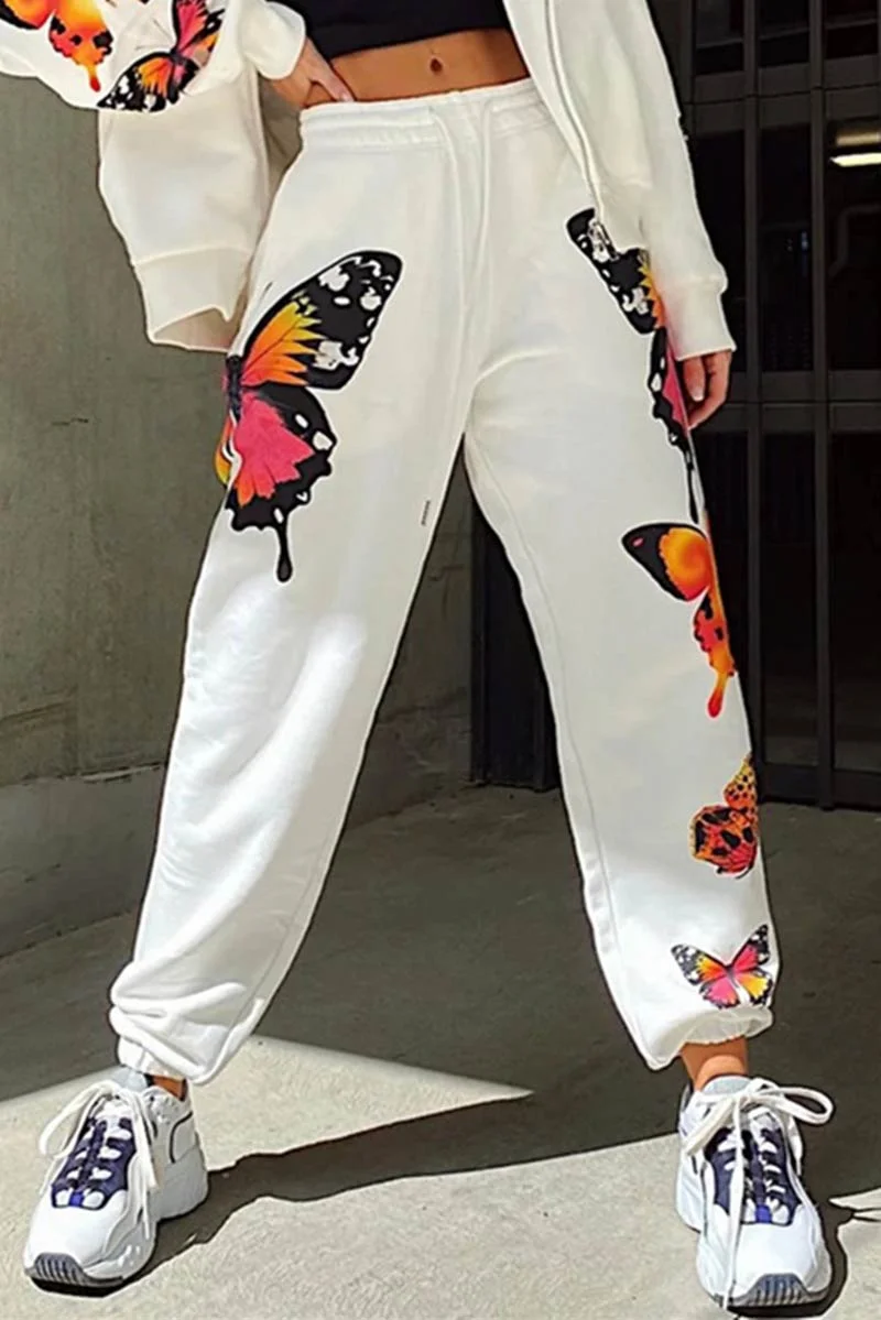 Fashion Casual Butterfly Print Trousers