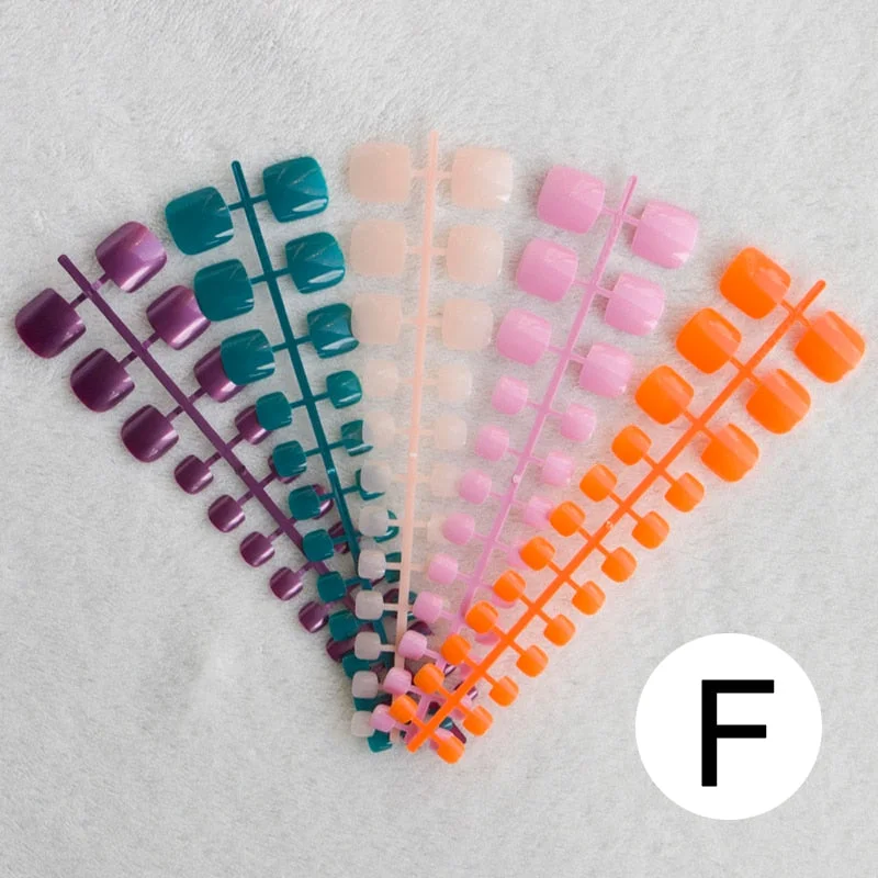 Mixed 5 Colors full cover false nails short foot fake nails Candy Color 24pcs/set press on nails foot toe french nail art tips-Nail Inspo