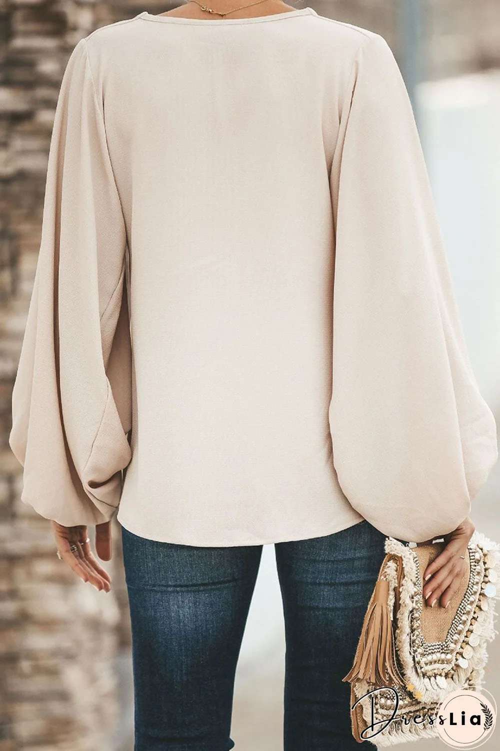 Fashion Street Solid Split Joint V Neck Tops