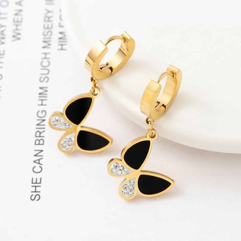 1 Pair Fashion Butterfly Polishing Plating Inlay Titanium Steel Shell Zircon Drop Earrings