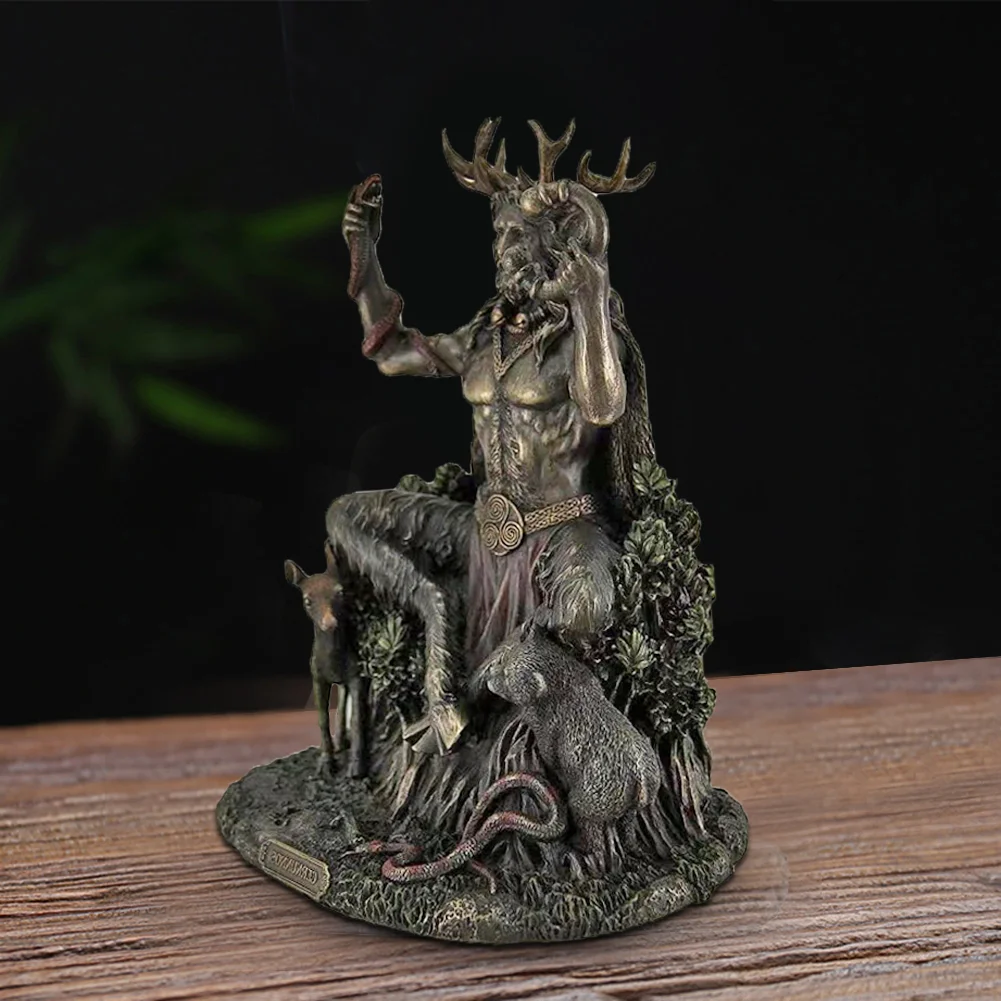 Resin Cernunnos Horned Animal God Statue Figurine Garden Home God Sculpture
