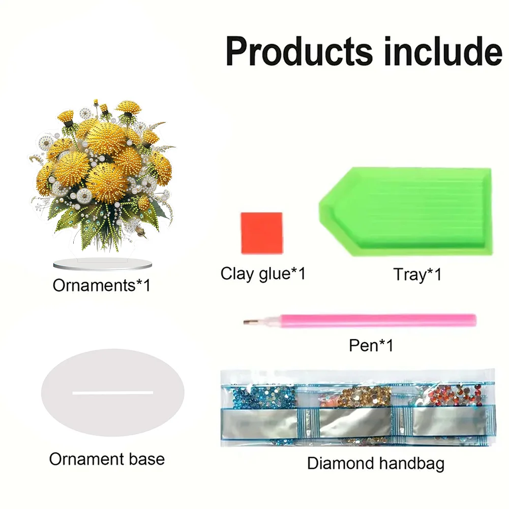 2D Flat Dandelion DIY Desktop Diamond Art Kits Bedroom Table Decoration