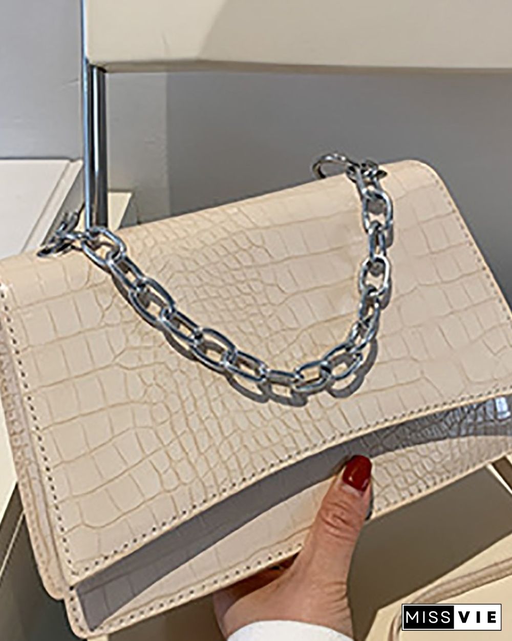 Chain Strap Croc Embossed Crossbody Bag