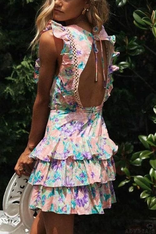 Mighty Good Time Flower Backless Mini Dress