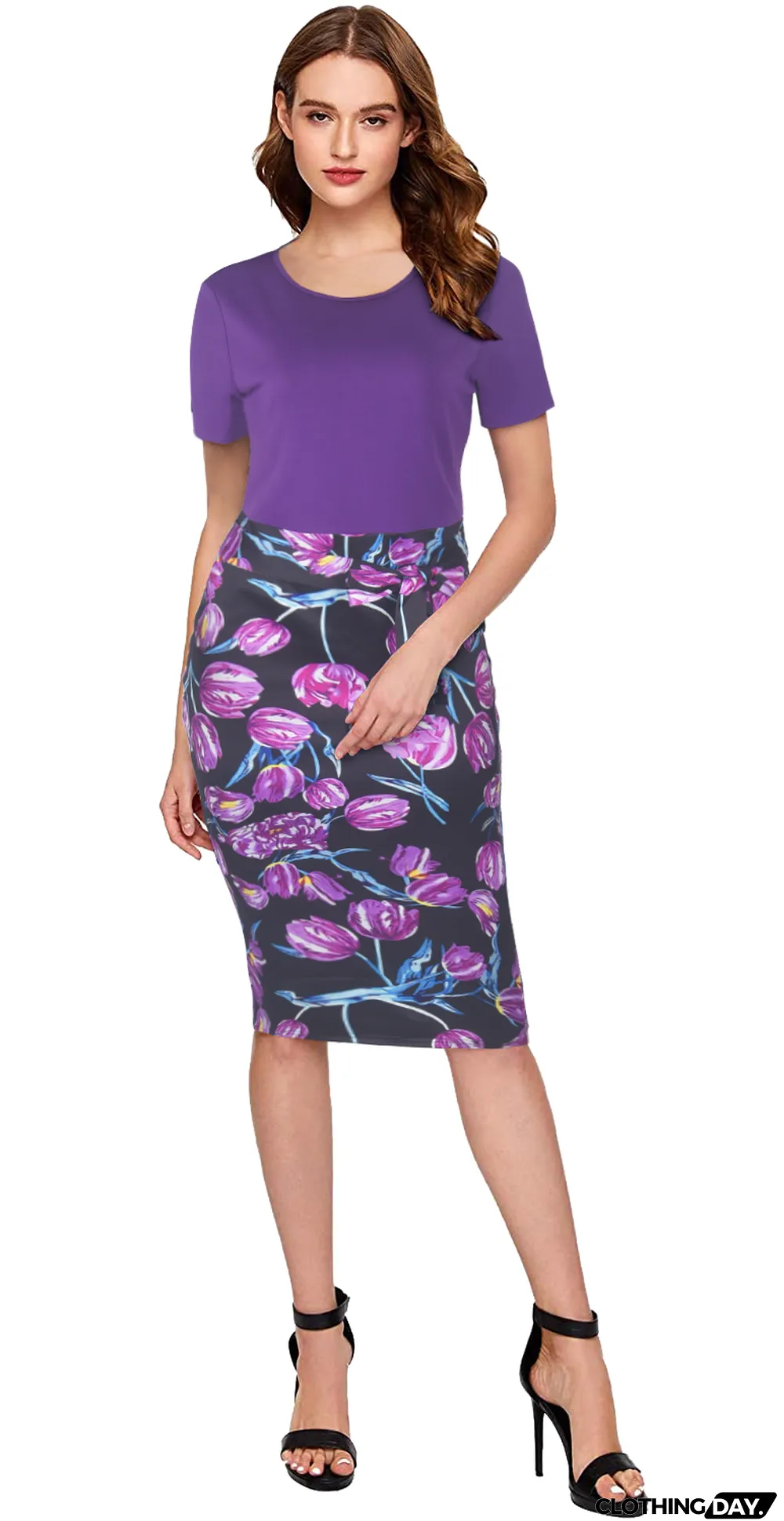 Office Patch Print Short Sleeve Pencil Dress