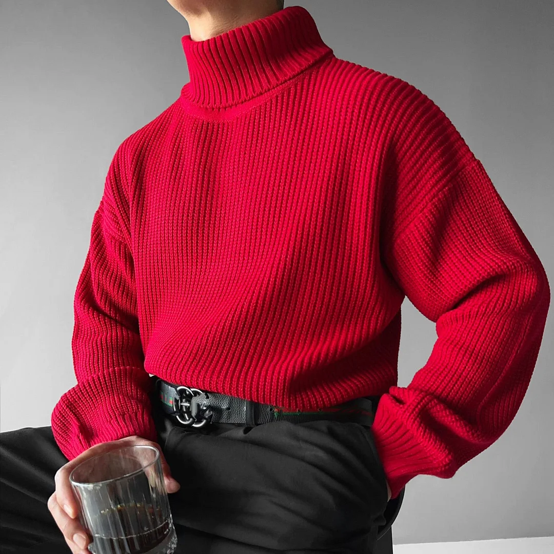 Neutral Casual Oversize Turtleneck Pullover Knit Sweater、、URBENIE