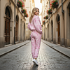 Women's Street Style Crew Neck Tracksuit Two-piece Pink Camo Set by Inlyline