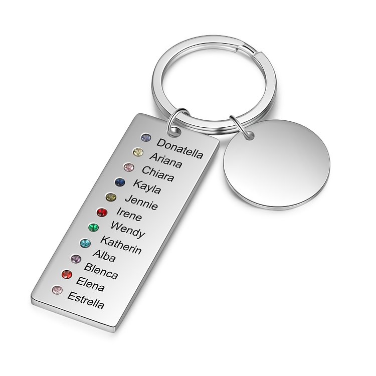 Personalized Keychain with Engraved 11 Names and 11 Birthstones