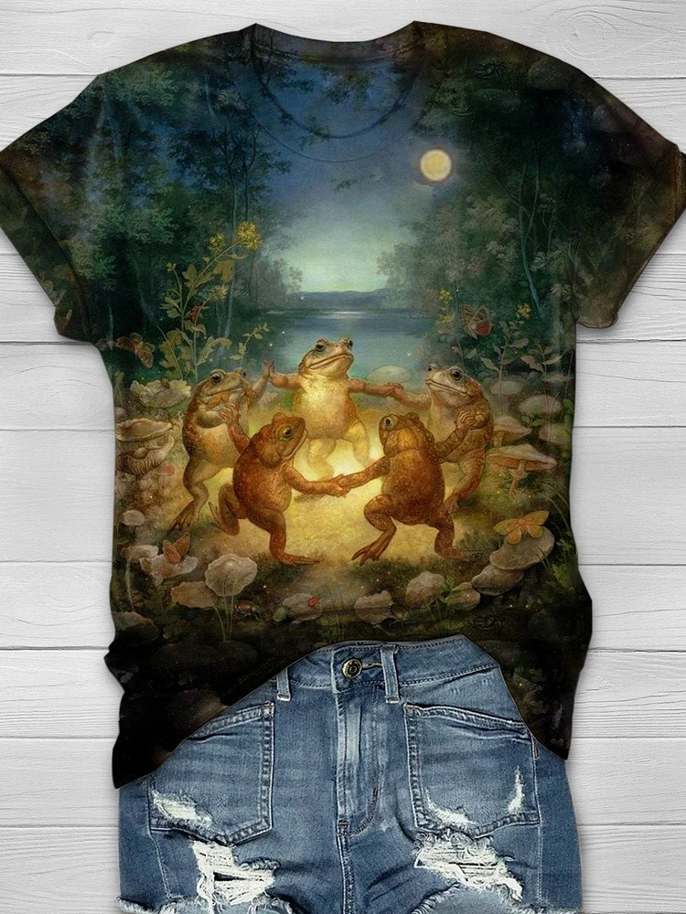 Women's Halloween Toad Art Print Casual T-Shirt