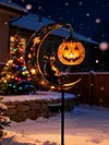 Iron Black Cat Moon Ground Lamp with Auto On/Off Solar-Powered Garden Light