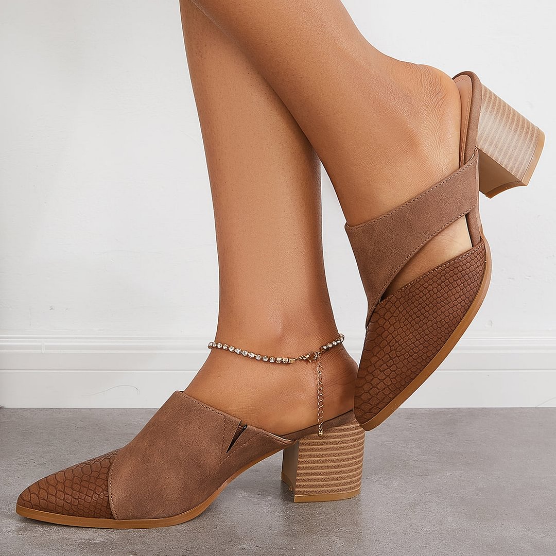 Susiecloths Cut Out Block Chunky Heel Loafers Slip on Mule Shoes