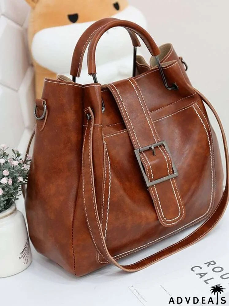 3pcs Minimalist Buckle Detail Bucket Bag Set
