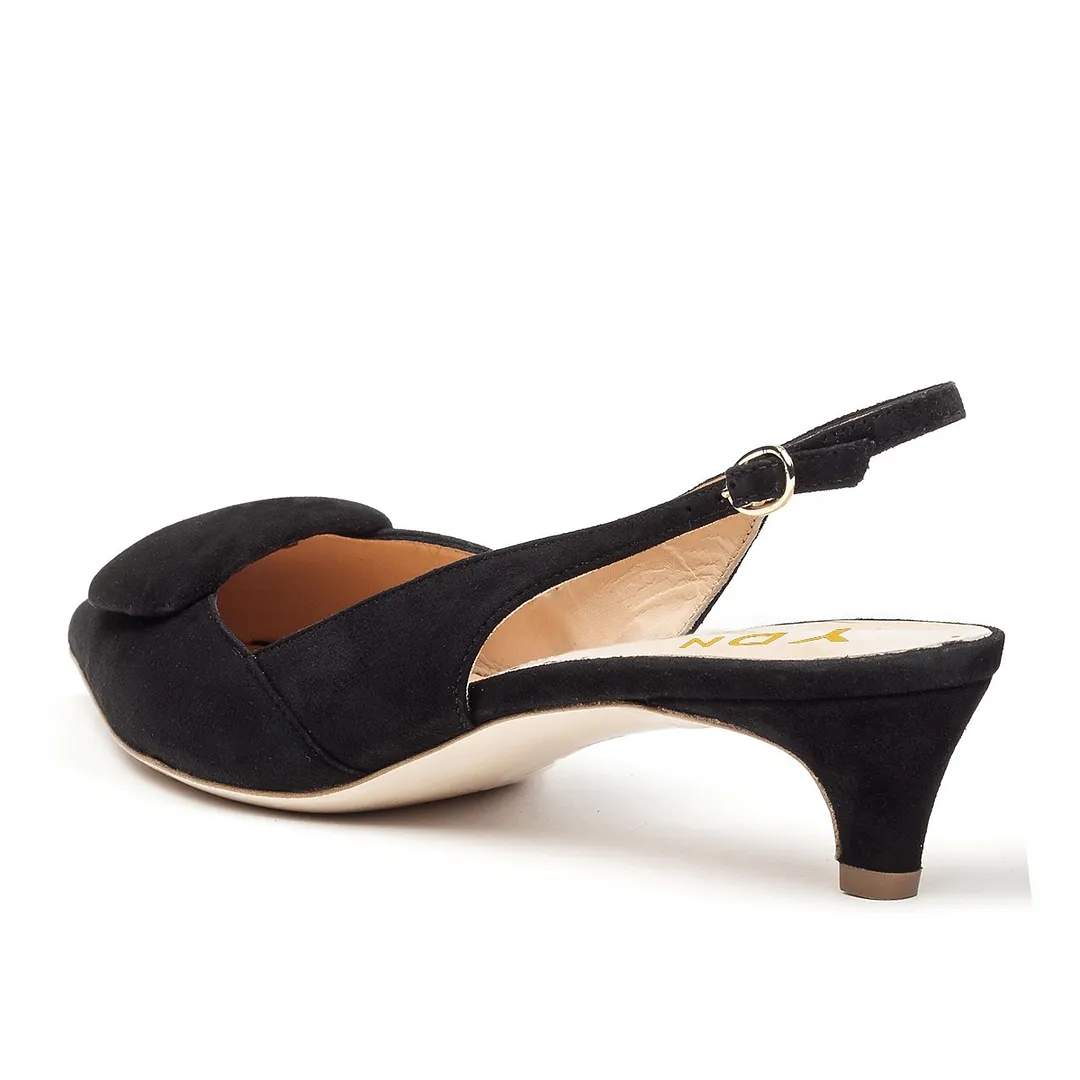 Black Vegan Suede Pointed Toe Formal Slingback Low Heel Pumps