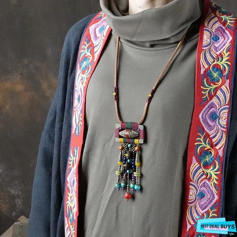 Ethnic style creative necklace tassel necklace temperament pendant necklace vintage sweater chain