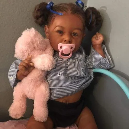 20" Realistic Reborn Toddler Baby Silicone Vinyl Doll Girl African American Kelly with Lifelike Hand-Rooted Black Hair and Delicate Gift Ready Rebornartdoll® RSAW-Rebornartdoll®