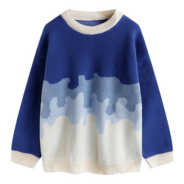 Colorblock Round Collar Casual Sweater - Modakawa modakawa
