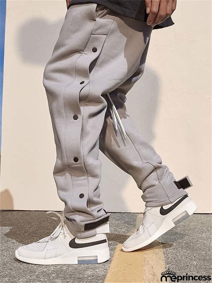 Men's Cool Casual Side Button Up Sports Sweatpants