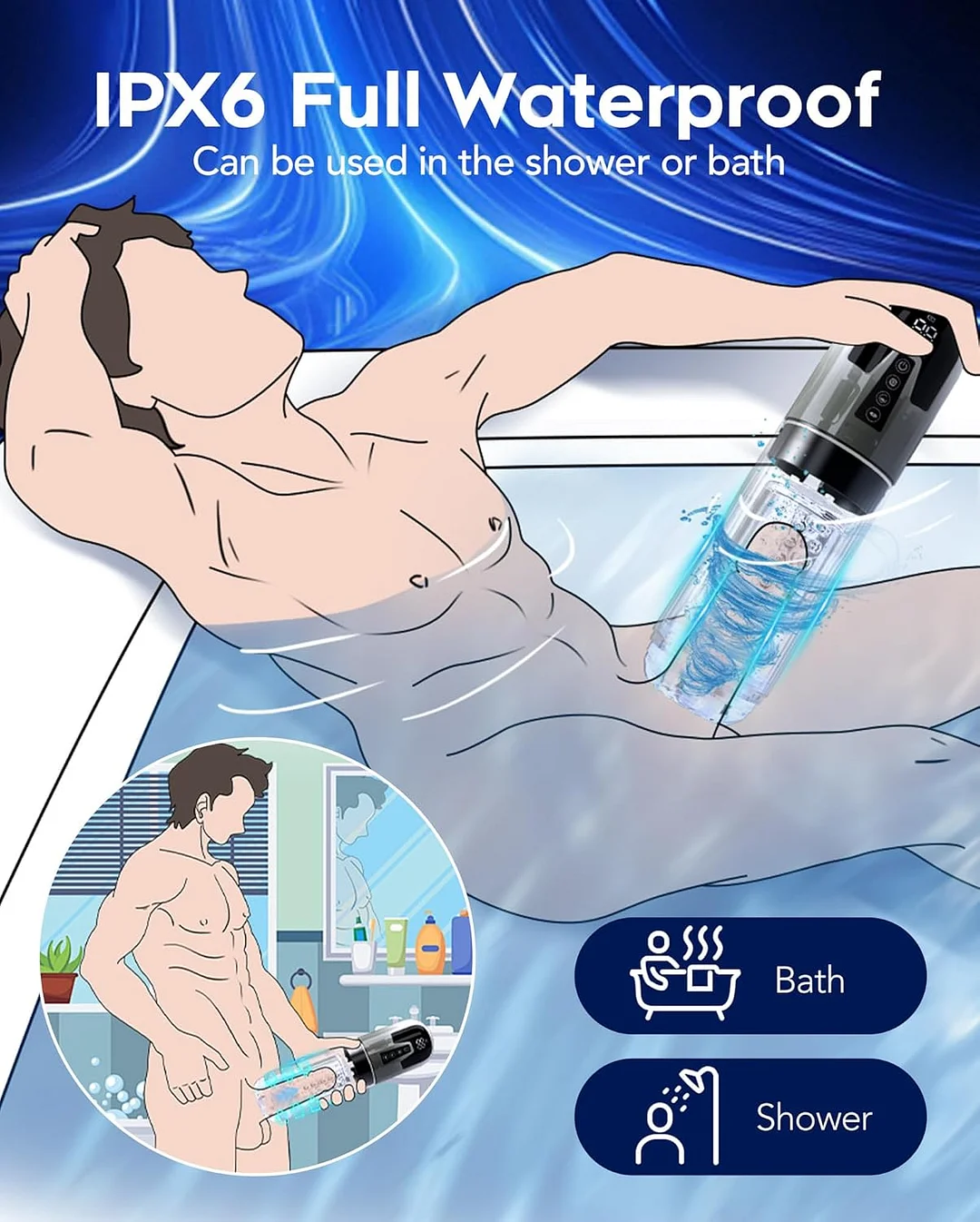 Waterproof Male Stroker Penis Pump With 7 Thrusting Rotating Vibrating Sucking Licking Modes