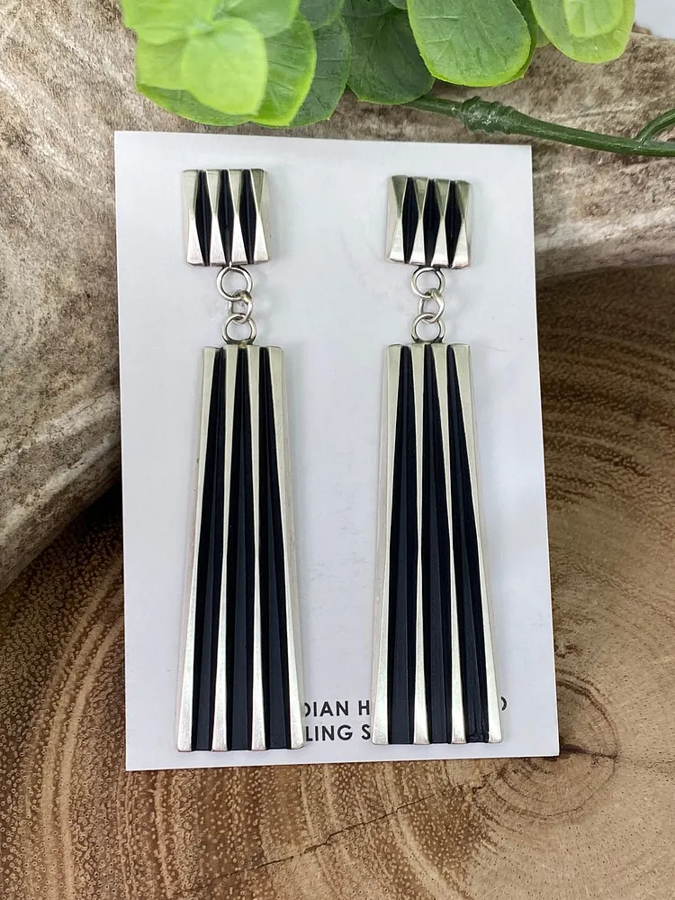 Beth D Vertical Geometric Sterling Post Earrings - 3.25"